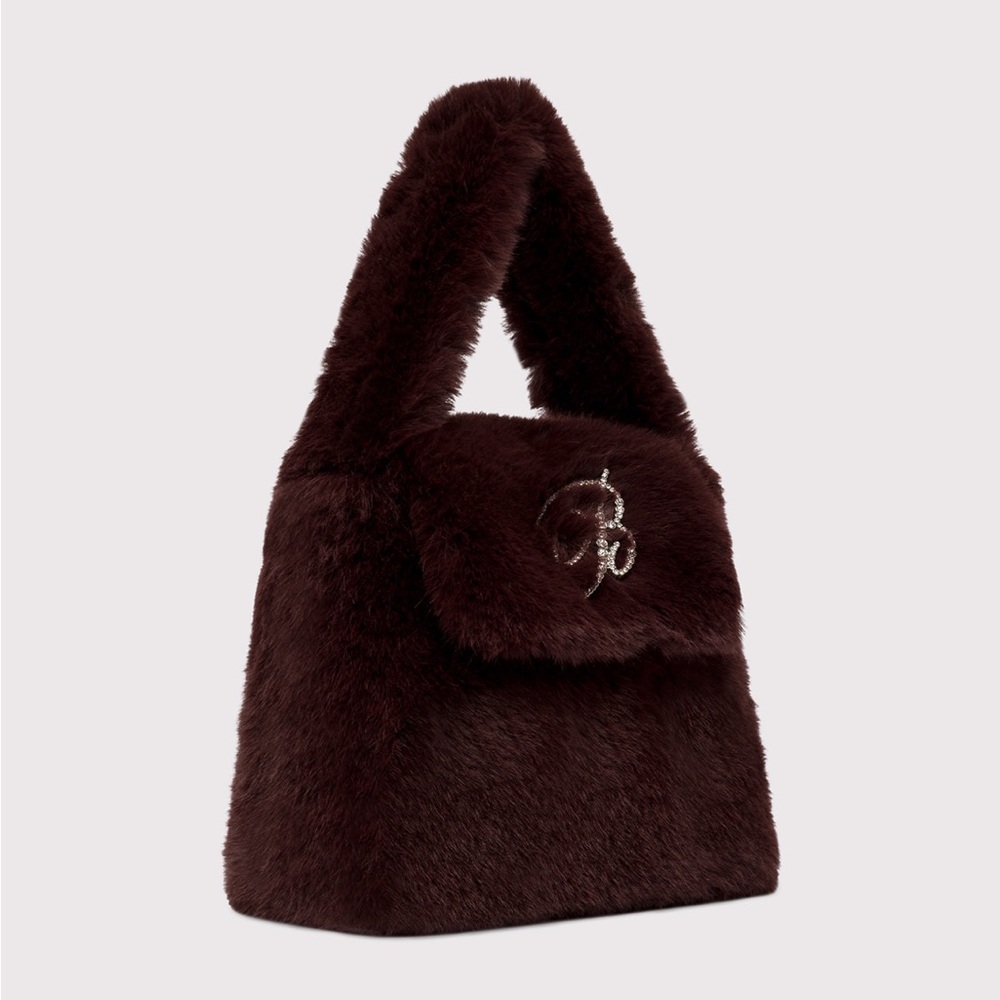 Blumarine faux fur bag with rhinestone logo - Picture 2 of 12
